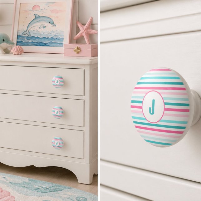 Personalized Pastel Stripes Monogram Ceramic Knob (Creator Uploaded)