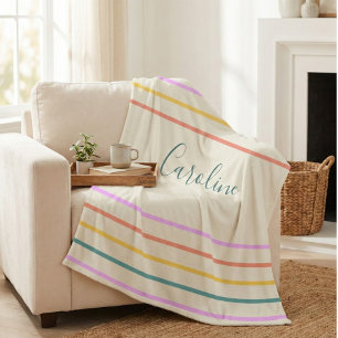 Personalized Pastel Stripes Name Cozy Decor Fleece Blanket