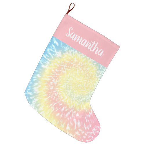 Personalized Pastel Tie Dye Swirl Trendy Teen Large Christmas Stocking