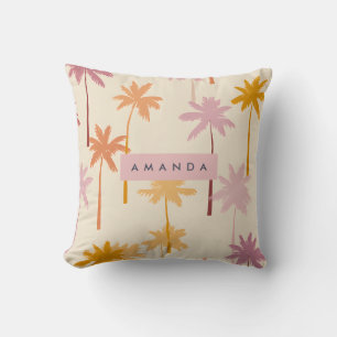 Personalized Pastel Tropical Sunset Palm Tree Throw Pillow