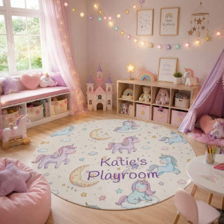 Personalized Pastel Unicorn Playroom Rug