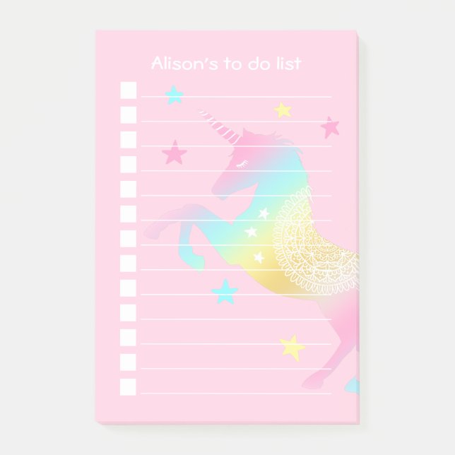 Personalized Pastel Unicorn To Do List Post-it Notes (Front)