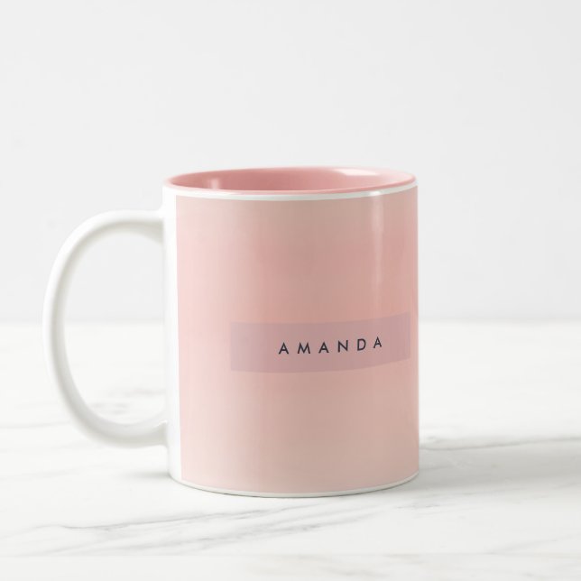 Personalized Pastel Warm Peach Blush Fade Two-Tone Coffee Mug (Left)