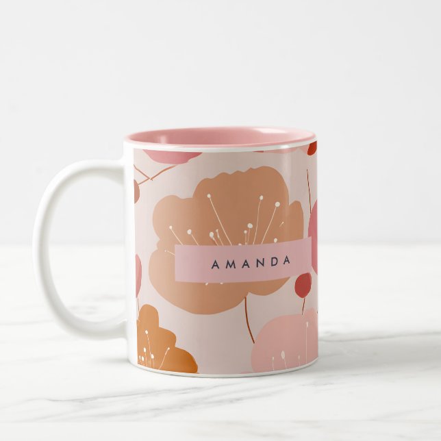 Personalized Pastel Warm Retro Floral Aesthetic Two-Tone Coffee Mug (Left)