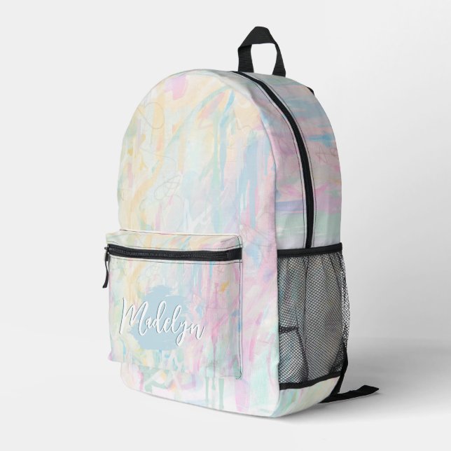 Personalized Pastel Watercolor Abstract Backpack (Back Corner Right)