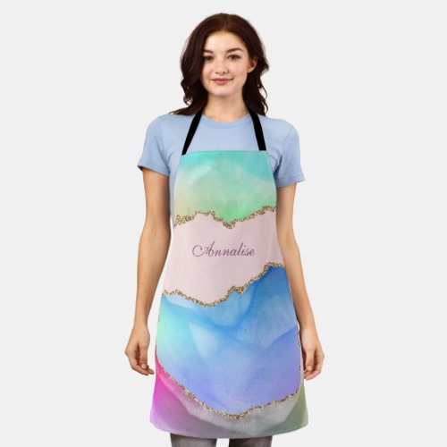 Personalized Pastel Watercolor Agate Apron