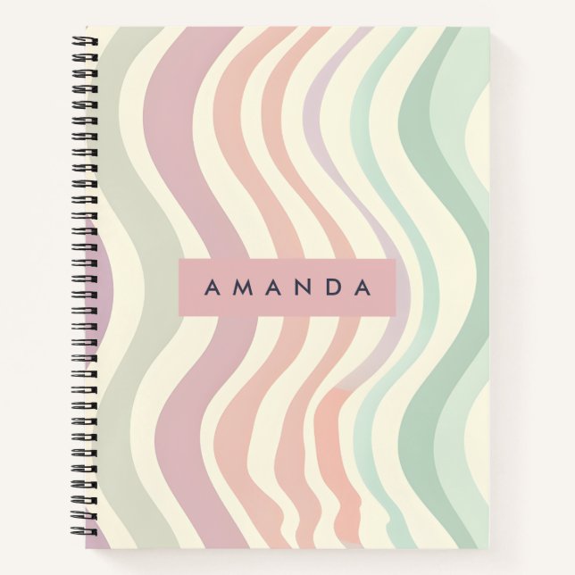 Personalized Pastel Wavy Stripe Style Notebook (Front)