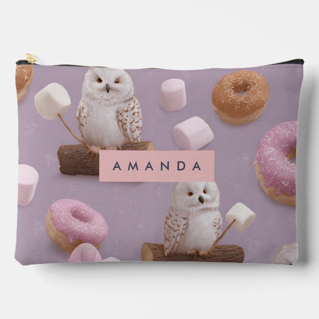Personalized Pastel Whimsical Owl Pattern Accessory Pouch (Front)