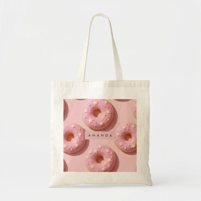 Personalized Pastel Whimsical Pink Donuts  Tote Bag (Front)