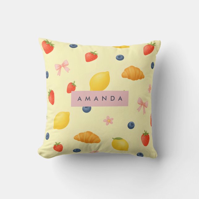 Personalized Pastel Yellow Breakfast Pattern Throw Pillow (Front)