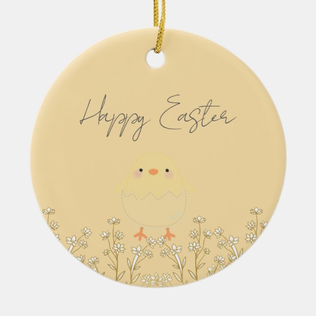 Personalized Pastel Yellow Easter Ornament (Front)
