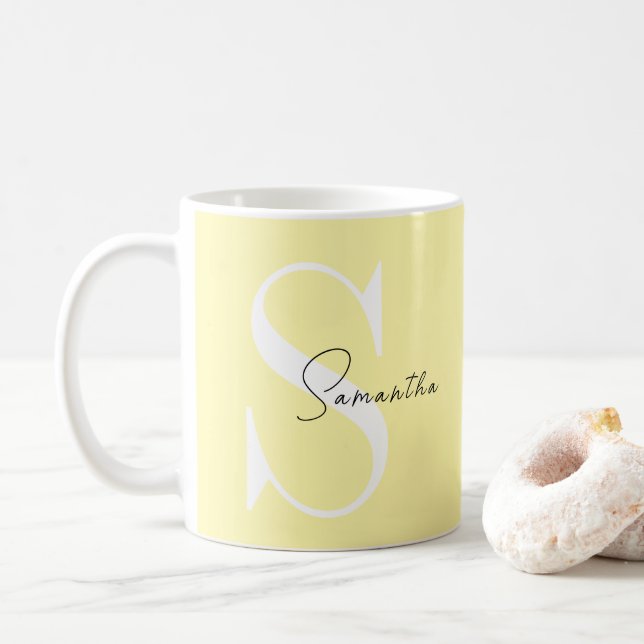 Personalized Pastel Yellow Monogram Classic Mug (With Donut)