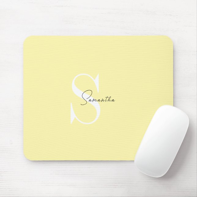 Personalized Pastel Yellow Mouse Pad with Initials (With Mouse)