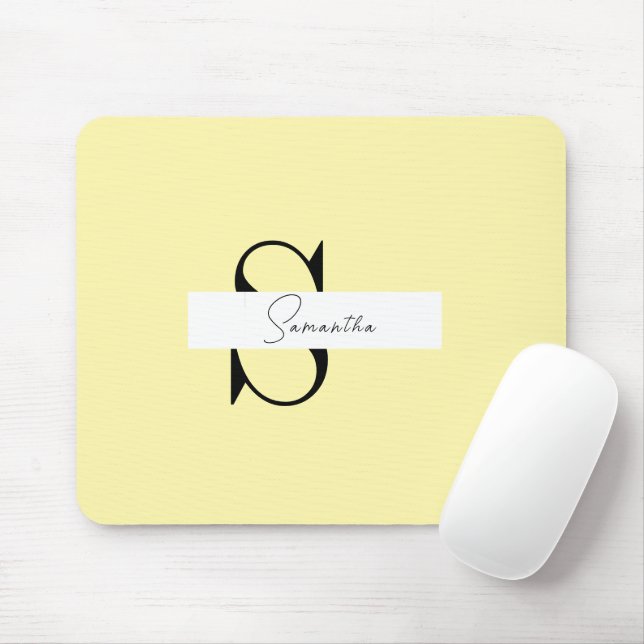 Personalized Pastel Yellow Mouse Pad with Initials (With Mouse)