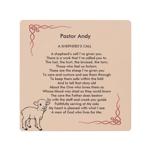 Personalized Pastor Appreciation Poem Metal Print (Front)