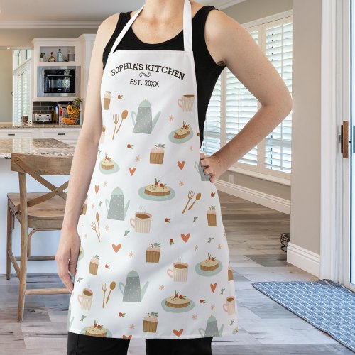 Personalized Pastry Coffee Pattern Custom Text Apron