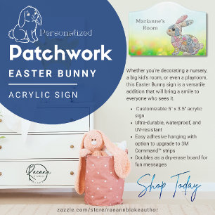 Personalized Patchwork Easter Bunny Acrylic  Door Sign