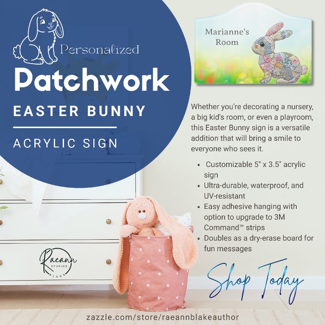 Personalized Patchwork Easter Bunny Acrylic  Door Sign (Creator Uploaded)