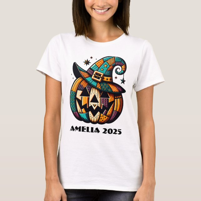 Personalized Patchwork Pumpk Halloween  T-Shirt (Front)