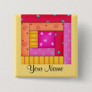 Personalized Patchwork Quilt Block Art Pins