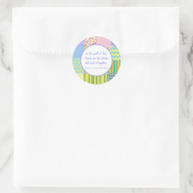 Personalized Patchwork Quilt Shop Promotional Classic Round Sticker (Bag)