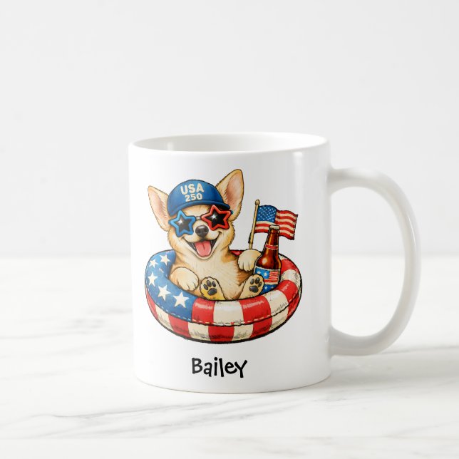 Personalized Patriotic 4th of July  Chihuahua Coffee Mug (Right)