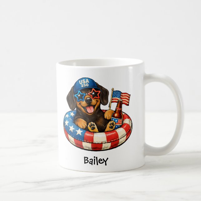 Personalized Patriotic 4th of July Dachshund Mug (Right)