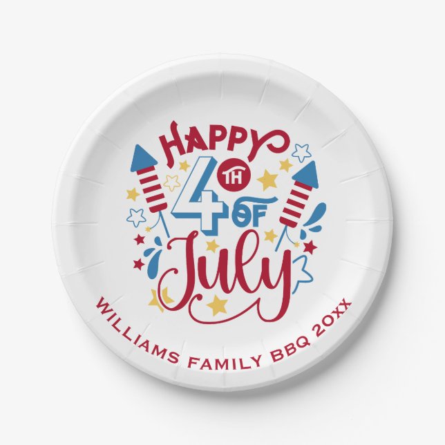 Personalized Patriotic 4th of July Paper Plates (Front)