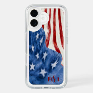Personalized Patriotic Abstract Red White & Blue iPhone 16 Case