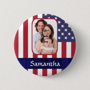 Personalized Patriotic American flag Button