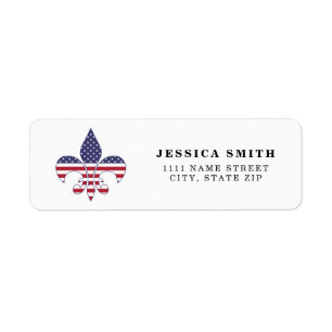 Personalized Patriotic American Flag Fleur-de-lis Label