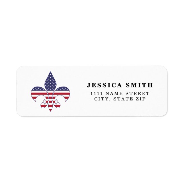 Personalized Patriotic American Flag Fleur-de-lis Label (Front)