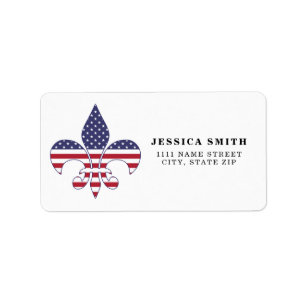 Personalized Patriotic American Flag Fleur-de-lis Label