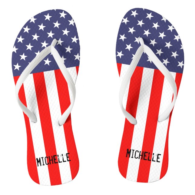 Personalized patriotic American flag flip flops (Footbed)