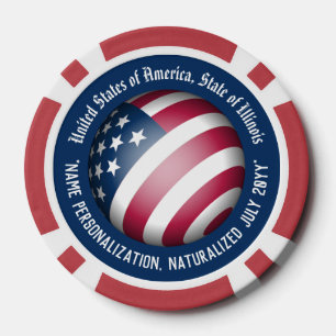 Personalized Patriotic American Flag in Globe Art Poker Chips