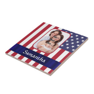 Personalized Patriotic American flag Tile