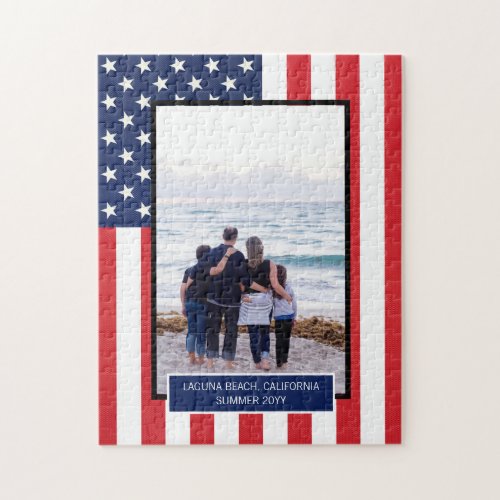 Personalized Patriotic American Flag with Photo Jigsaw Puzzle