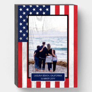 Personalized Patriotic American Flag with Photo Wooden Box Sign