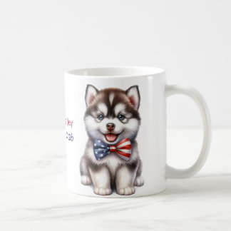 Personalized Patriotic American Siberian Husky Pup Coffee Mug