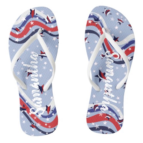 Personalized Patriotic American Stars And Stripes Flip Flops