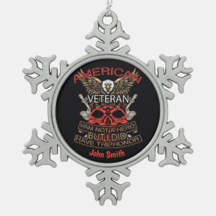 Personalized Patriotic American Veteran Snowflake Pewter Christmas Ornament