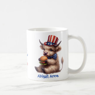 Personalized Patriotic Baby Highland Cow Coffee Mug