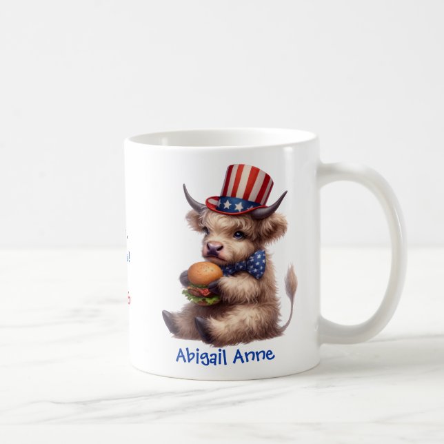 Personalized Patriotic Baby Highland Cow Coffee Mug (Right)