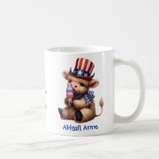 Personalized Patriotic Baby Highland Cow Coffee Mug