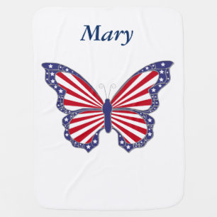 Personalized Patriotic Butterfly Baby Blanket