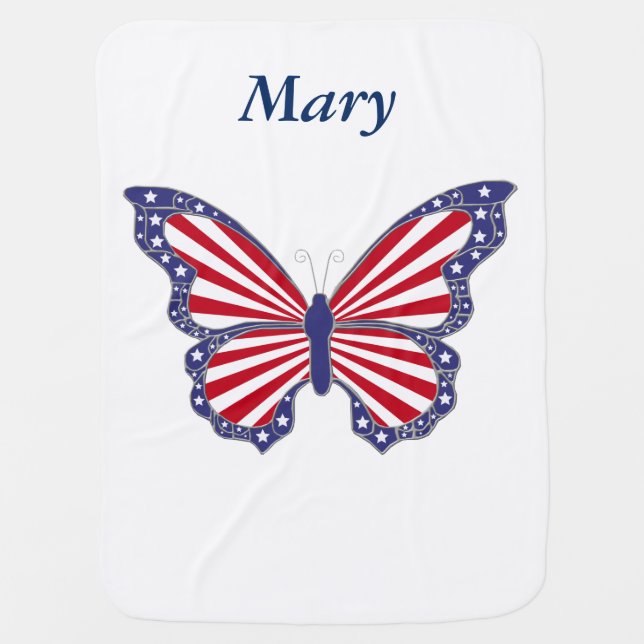 Personalized Patriotic Butterfly Baby Blanket (Front)