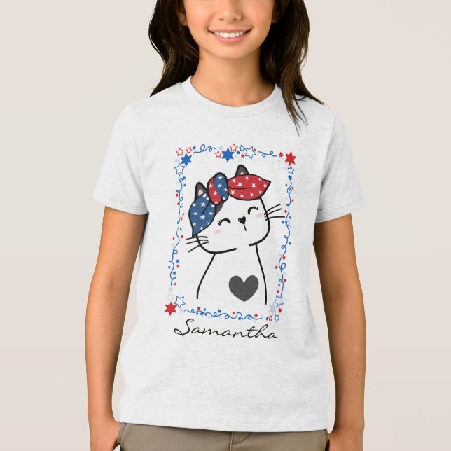 Personalized Patriotic Cat Kids T-Shirt Tri-Blend Shirt (Front)