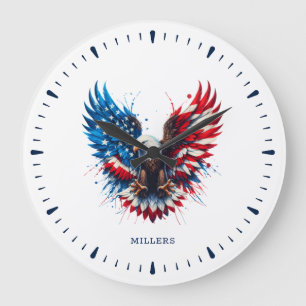 Personalized Patriotic Colors America Bold Eagle Large Clock
