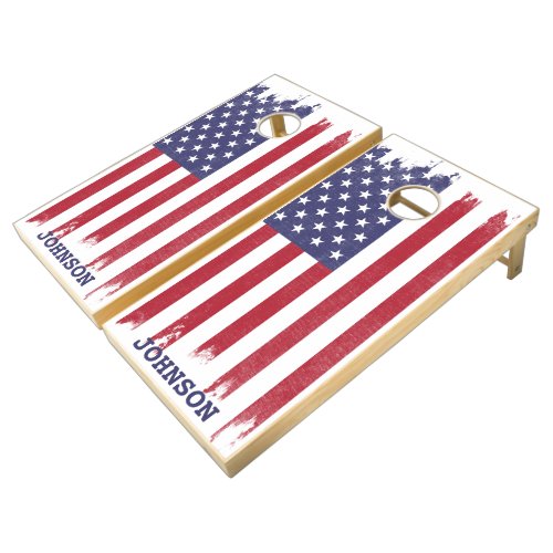 Personalized Patriotic Family Name American Flag  Cornhole Set