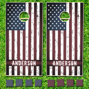 Personalized Patriotic Family Name American Flag Cornhole Set